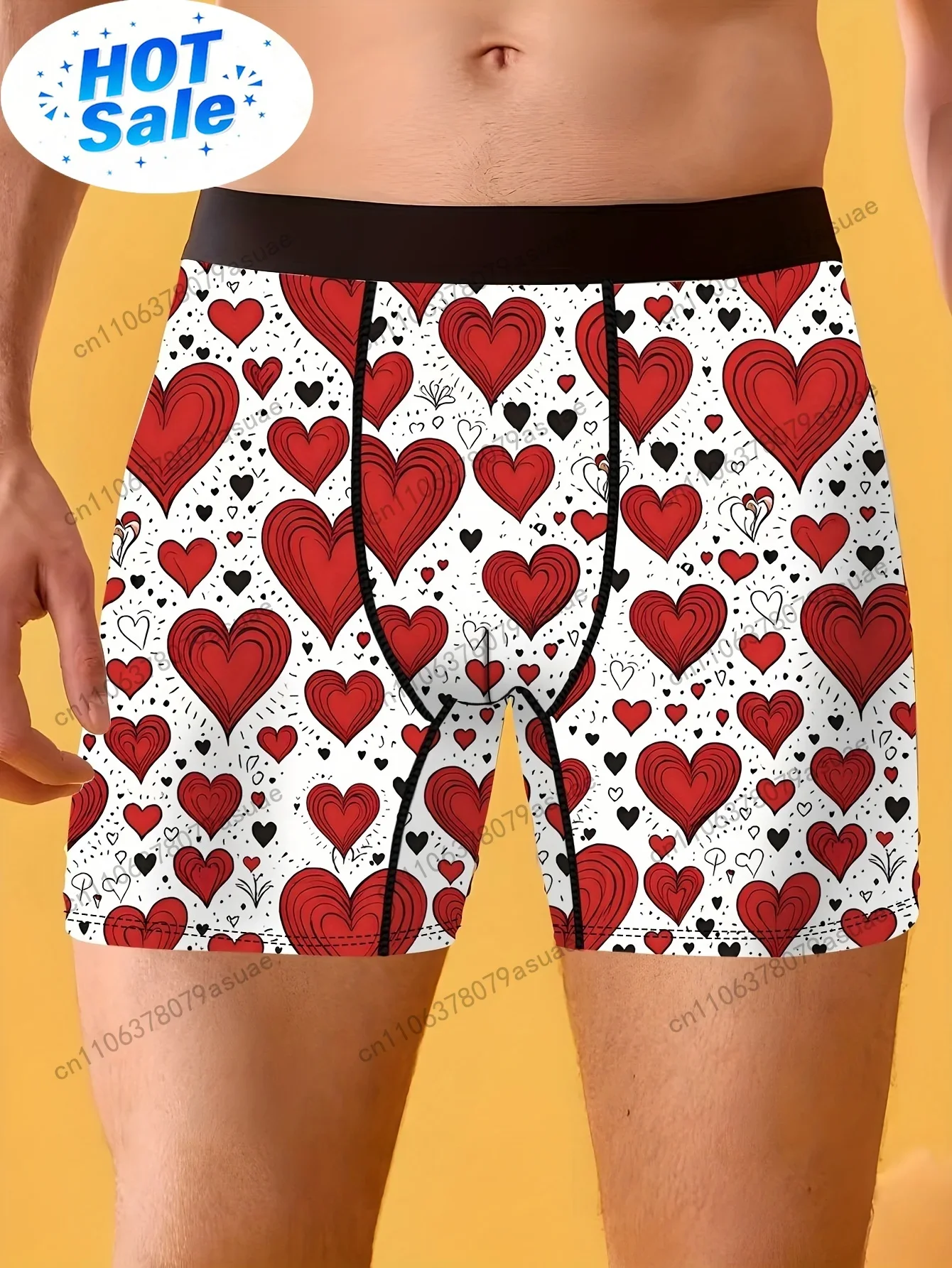 Quick Dry Underwear - 1pc Men'S Heart Print Boxer Briefs